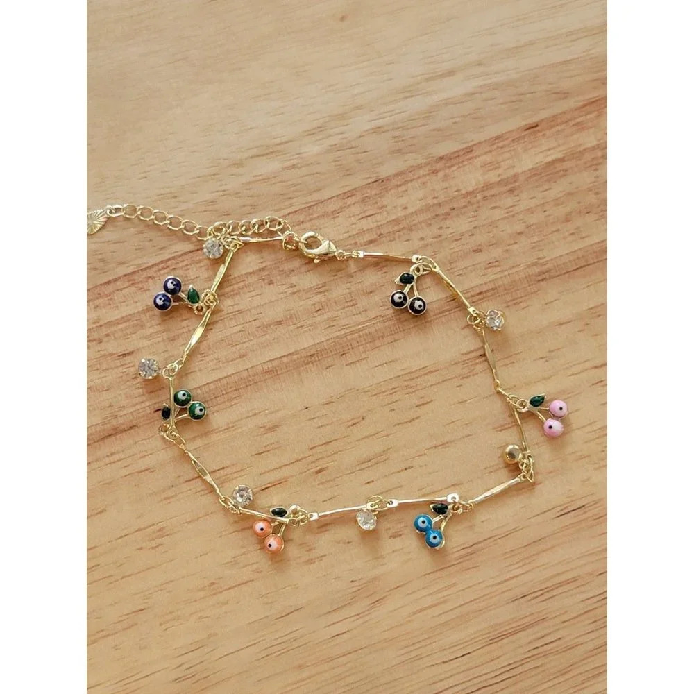18K Gold Plated Evil Eye Enamel Charm Anklet